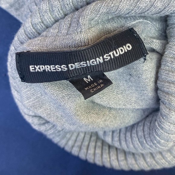 EXPRESS Classy Long Sleeve Shirt Heathered Grey Button Detail Turtleneck - Picture 11 of 12